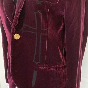 Elmer Av 5600 Mens‎ Velvet Hand Painted Blazer Jacket Size S Wine Unique